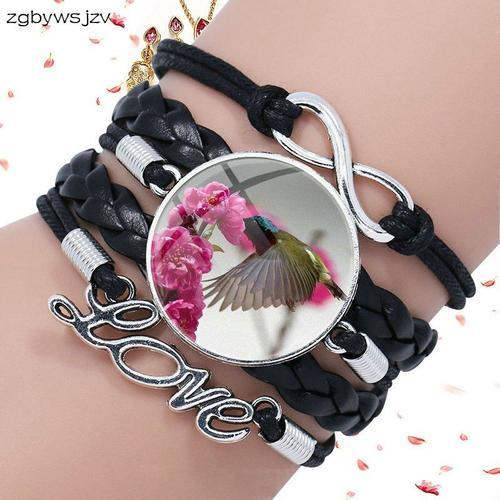 Bracelet En Cuir Noir, Bijoux Vintage, Oiseau Mignon, Cabochon En V... on Productcaster.