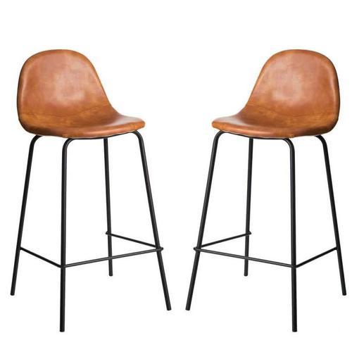 Duo De Chaises De Bar Métal/Simili Cuir Cognac - Nyaja on Productcaster.