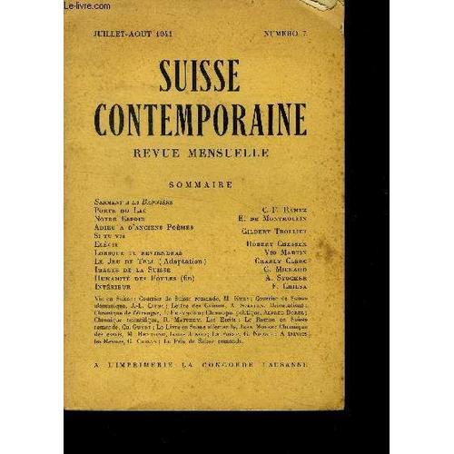 Suisse Contemporaine - Revue Mensuelle - N°7 - Juillet Aout 1941 - on Productcaster.