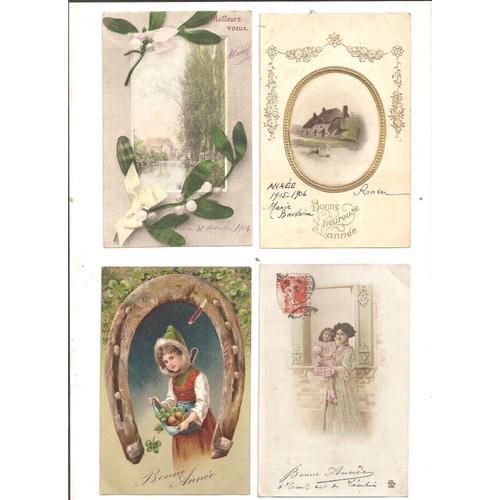 Lot De 4 Cartes Postales Anciennes "Bonne Année" on Productcaster.