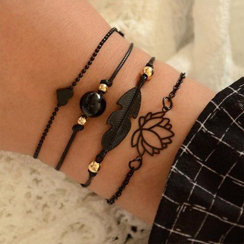 Bracelets Gothiques En Forme De Lotus Noir Pour Femmes, 4 Pièces, S... on Productcaster.