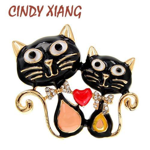 Broche Double Chat En Émail Pour Femme Et Enfant, Bijoux Mignons, A... on Productcaster.