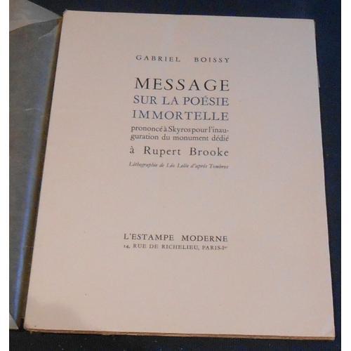 Message Sur La Poésie Immortelle Prononcé À Skyros Pour L'inaugurat... on Productcaster.