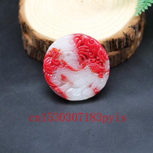 Collier Pendentif Dragon De Jade Kirin Rouge Blanc Naturel, Breloqu... on Productcaster.