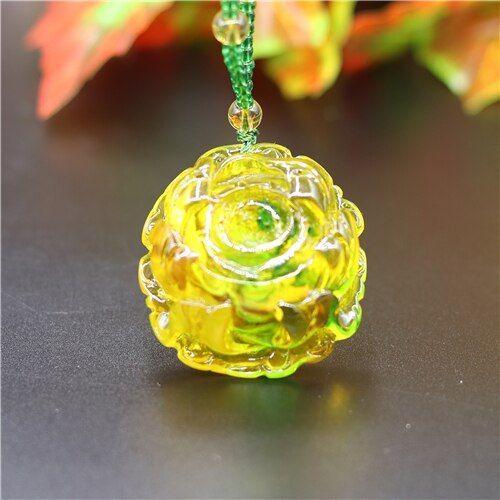 Pendentif Rose Ambre Jaune, Collier À Fleurs, Breloque, Bijoux Port... on Productcaster.