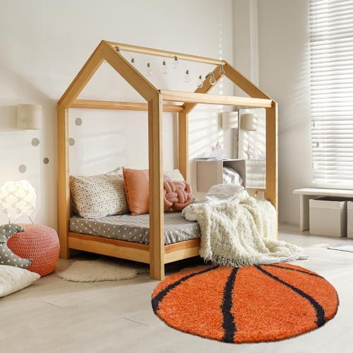 Tapis Enfant Ø120cm Rond Tissé Orange Et Noir Shaggy Basket on Productcaster.