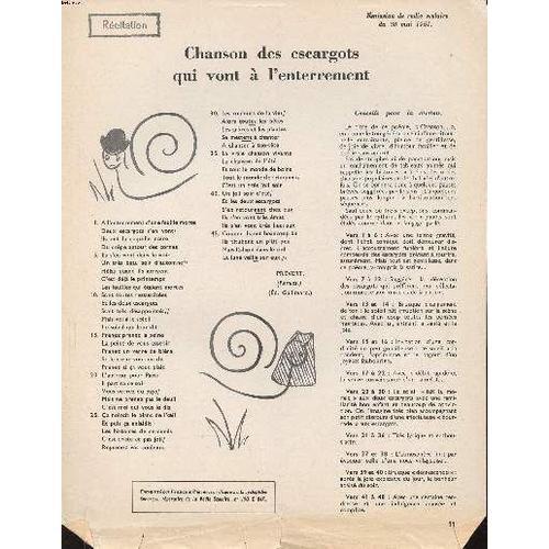 Récitation Chanson Des Escragots Qui Vont À L Enterrement on Productcaster.