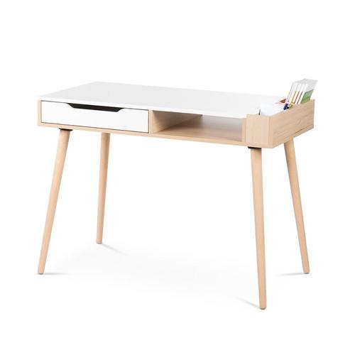 Bureau 1 Tiroir 1 Niche Littlesky By Klups Sofie - Hêtre Et Blanc on Productcaster.