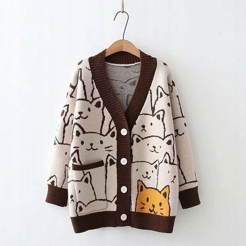 Cardigan Femme Kawaii Dessin Animé Manteau Tricoté Oversize S Fs60355 on Productcaster.