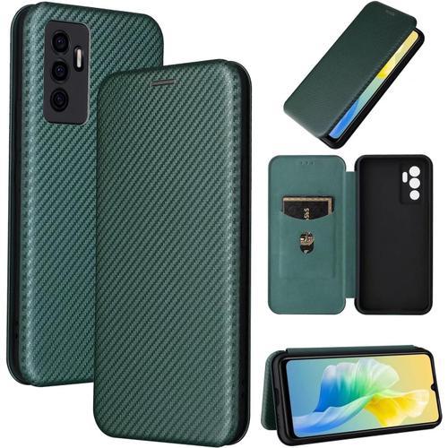 Compatible Avec Coque Vivo S10e 5g, Mince Flip Fibre De Carbone Tes... on Productcaster.