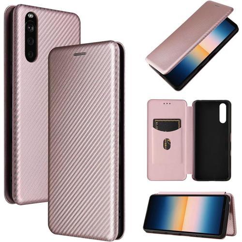 Compatible Avec Coque Sony Xperia 10 Iii, Mince Flip Fibre De Carbo... on Productcaster.