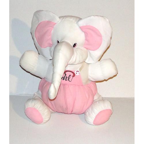 Peluche Elephant Blanc Rose Girl En Tissus - Doudou Elephant 37 Cm on Productcaster.