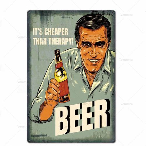 Affiche Vintage Homme Avec Bière, Peinture En Fer, Signes En Étain,... on Productcaster.