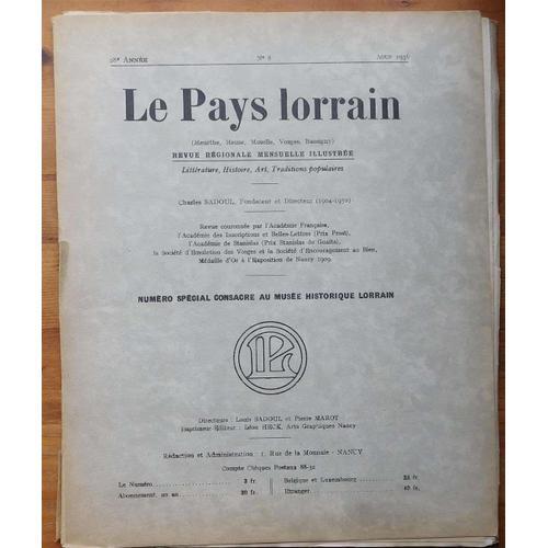 Le Pays Lorrain 28e Année - Numéro 8 De Aout 1936 - Numéro Spécial ... on Productcaster.