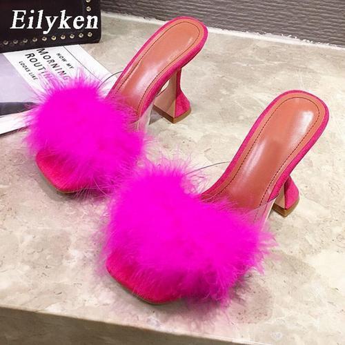 Mules En Fourrure Pour Femmes, Pantoufles En Plumes, Pvc, Transpare... on Productcaster.