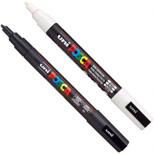 Lot De 2 Marqueurs Posca Pc-3m Noir Et Blanc Pointe Fine Conique on Productcaster.