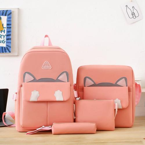 Sac d'école multi-pièces imprimé chat de dessin animé, sac à dos en... on Productcaster.