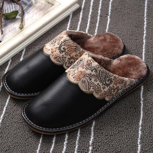 Pantoufles D'hiver En Cuir Pu Pour Femmes Et Hommes, Antidérapantes... on Productcaster.