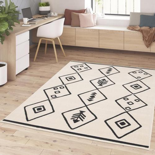 Tapis Chambre 80x150 Tissé Crème Et Noir Rectangle Motif Abstrait F... on Productcaster.