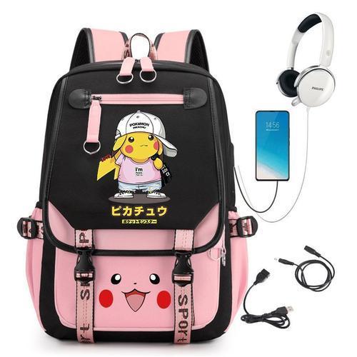 Sac d'école Anime Pikachu, sac à dos avec chargeur USB, sac d'école... on Productcaster.