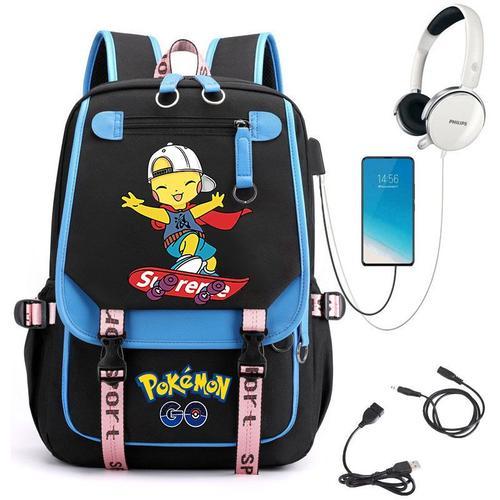 Sac d'école Anime Pikachu, sac à dos avec chargeur USB, sac d'école... on Productcaster.