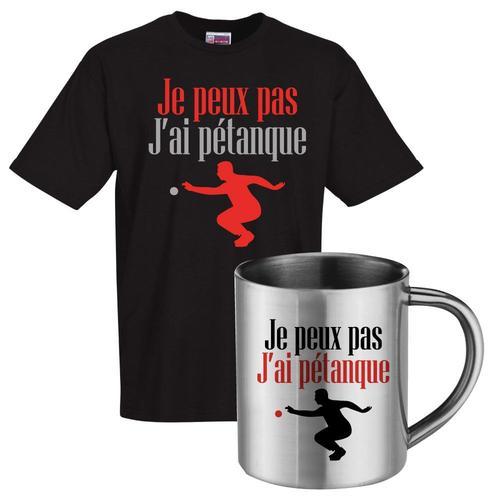 Ensemble T-Shirt Noir Et Mug Inox Je Peux Pas J'ai Pétanque T-Shirt... on Productcaster.