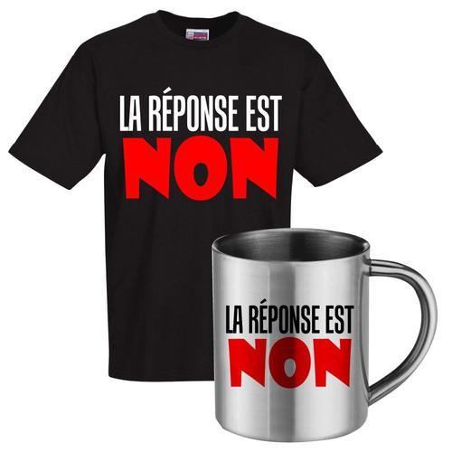 Ensemble T-Shirt Noir Et Mug Inox "La Réponse Est Non"T-Shirt Humor... on Productcaster.