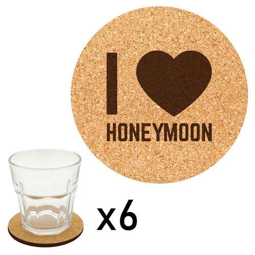 Lot De 6 Dessous De Verre En Liège Gravés I Love Honeymoon on Productcaster.