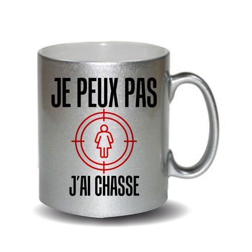 Cadeau Original Mug Gris Pailleté "Je Peux Pas J'ai Chasse" Modèle ... on Productcaster.