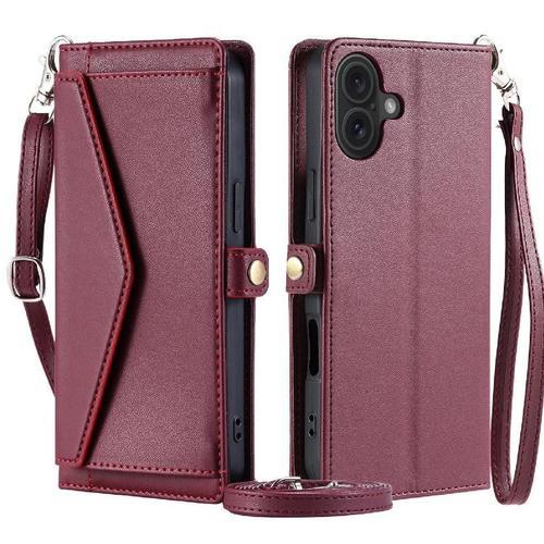 Portefeuille Crossbody Étui Pour Iphone 16 Plus Fente Pour Les Fact... on Productcaster.