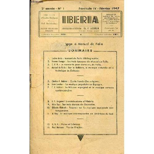 Iberia N°1 2e Année Fascicule Iv Février 1947 - Manuel De Falla (Bi... on Productcaster.