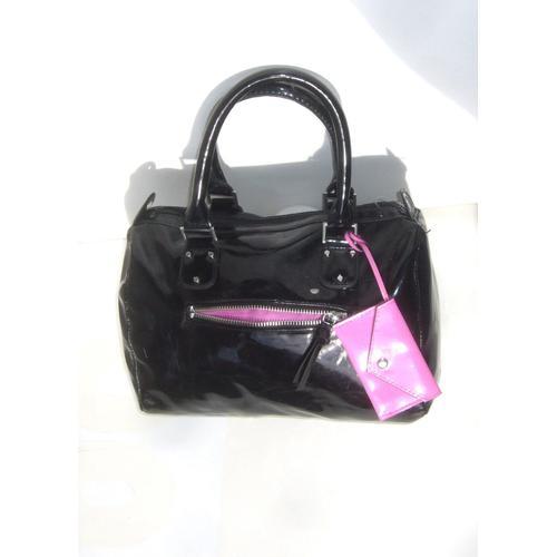 Sac À Main Glamour Polochon Look Cuir Noir Verni Double Rose 30x20... on Productcaster.