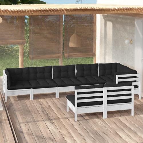 Vidaxl Salon De Jardin 8 Pcs Avec Coussins Blanc Bois De Pin Massif on Productcaster.