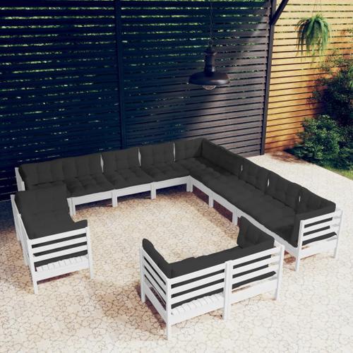 Vidaxl Salon De Jardin 13 Pcs Avec Coussins Blanc Bois De Pin Solide on Productcaster.