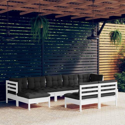 Vidaxl Salon De Jardin 9 Pcs Avec Coussins Blanc Bois De Pin on Productcaster.