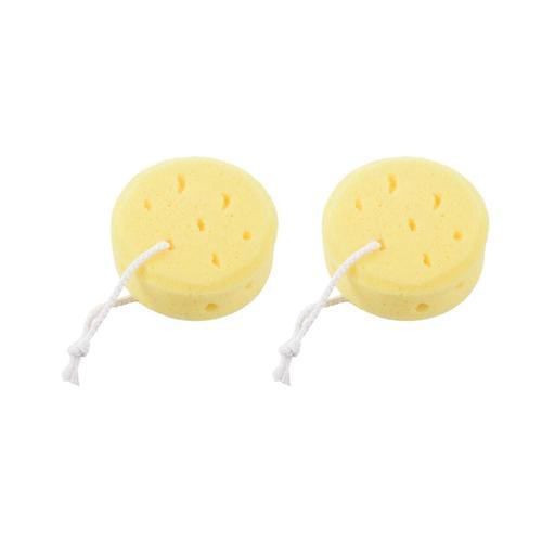 2X Éponge de Douche Corps Bain Rond Jaune avec Boucle Suspension on Productcaster.