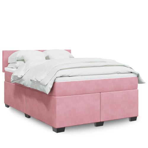 Vidaxl Sommier À Lattes De Lit Avec Matelas Rose 160x200 Cm Velours on Productcaster.