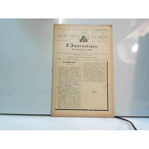 L'intermédiaire Des Chercheurs Et Des Curieux 20-30 Mars 1922 on Productcaster.