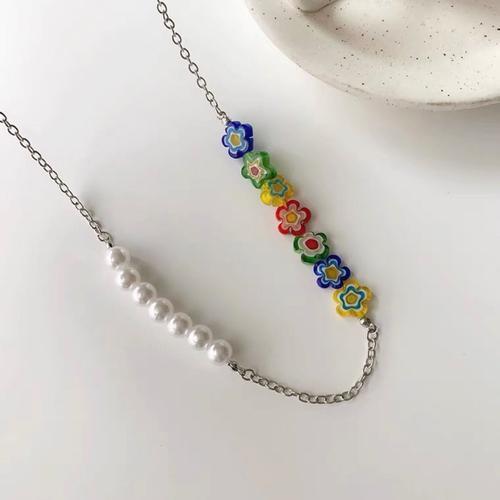 Collier Ras Du Cou En Perles De Fleurs Colorées Pour Femmes, Élégan... on Productcaster.