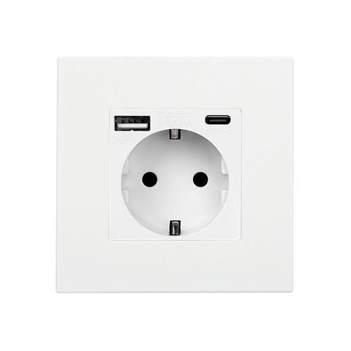 Prise avec port USB Schuko Type F avec Cadre PC Modern Blanc on Productcaster.