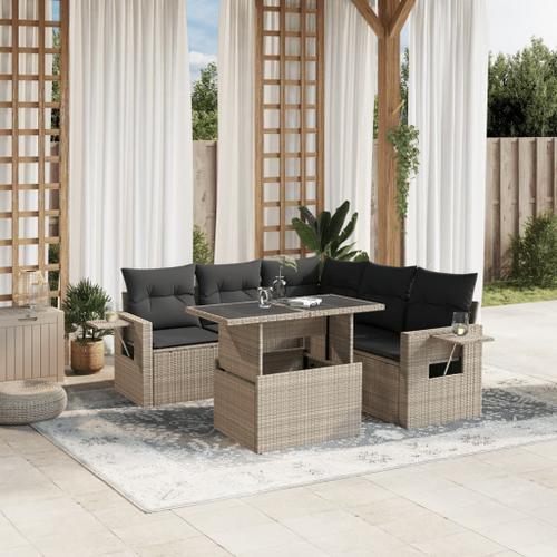 Vidaxl Salon De Jardin 6 Pcs Avec Coussins Gris Clair Résine Tressée on Productcaster.