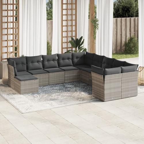 Vidaxl Salon De Jardin 11 Pcs Avec Coussins Gris Clair Résine Tressée on Productcaster.