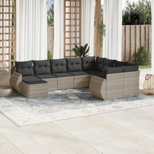 Vidaxl Salon De Jardin Avec Coussins 10 Pcs Gris Clair Résine Tressée on Productcaster.