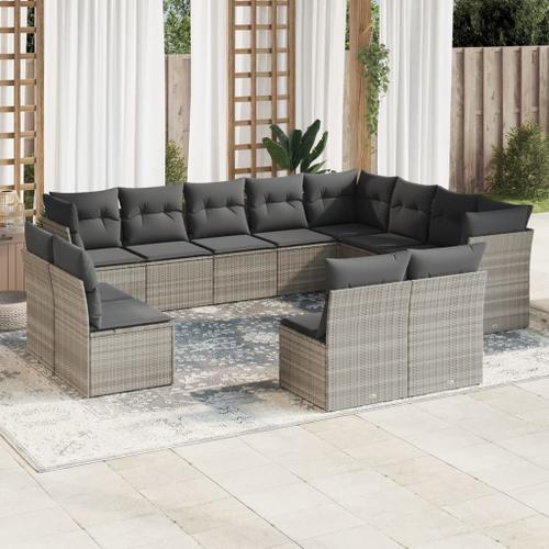 Vidaxl Salon De Jardin Avec Coussins 12 Pcs Gris Clair Résine Tressée on Productcaster.