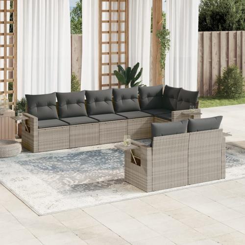 Vidaxl Salon De Jardin 8 Pcs Avec Coussins Gris Clair Résine Tressée on Productcaster.