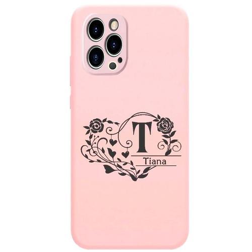 Coque Rose Iphone 12 Pro Avec Votre Prenom Police 16 Coeur Et Fleur on Productcaster.