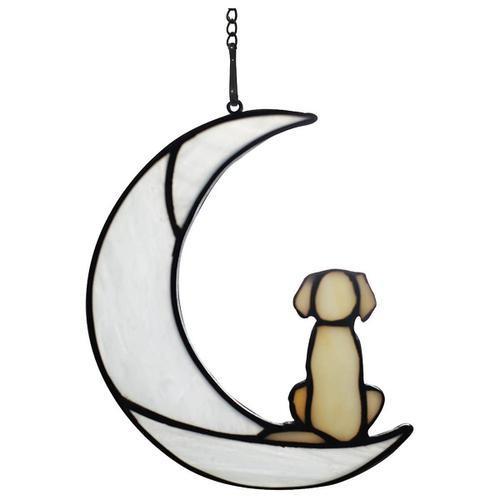 Loss Of Dog Sympathy Gift, Stained Glass Dog On Moon For Suncatcher... on Productcaster.