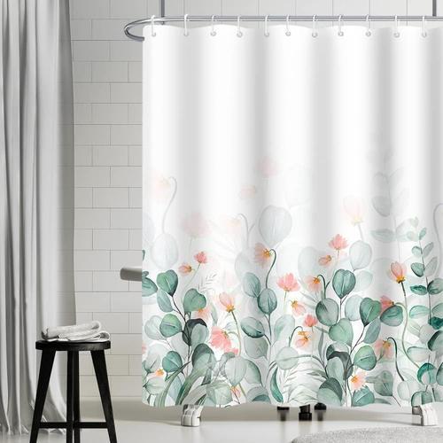 Rideau Douche Eucalyptus, Rideau de Douche Feuilles Vert Fleur Rose... on Productcaster.