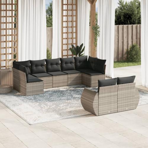 Vidaxl Salon De Jardin 9 Pcs Avec Coussins Gris Clair Résine Tressée on Productcaster.