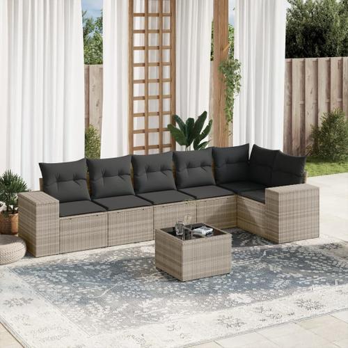 Vidaxl Salon De Jardin Avec Coussins 7 Pcs Gris Clair Résine Tressée on Productcaster.